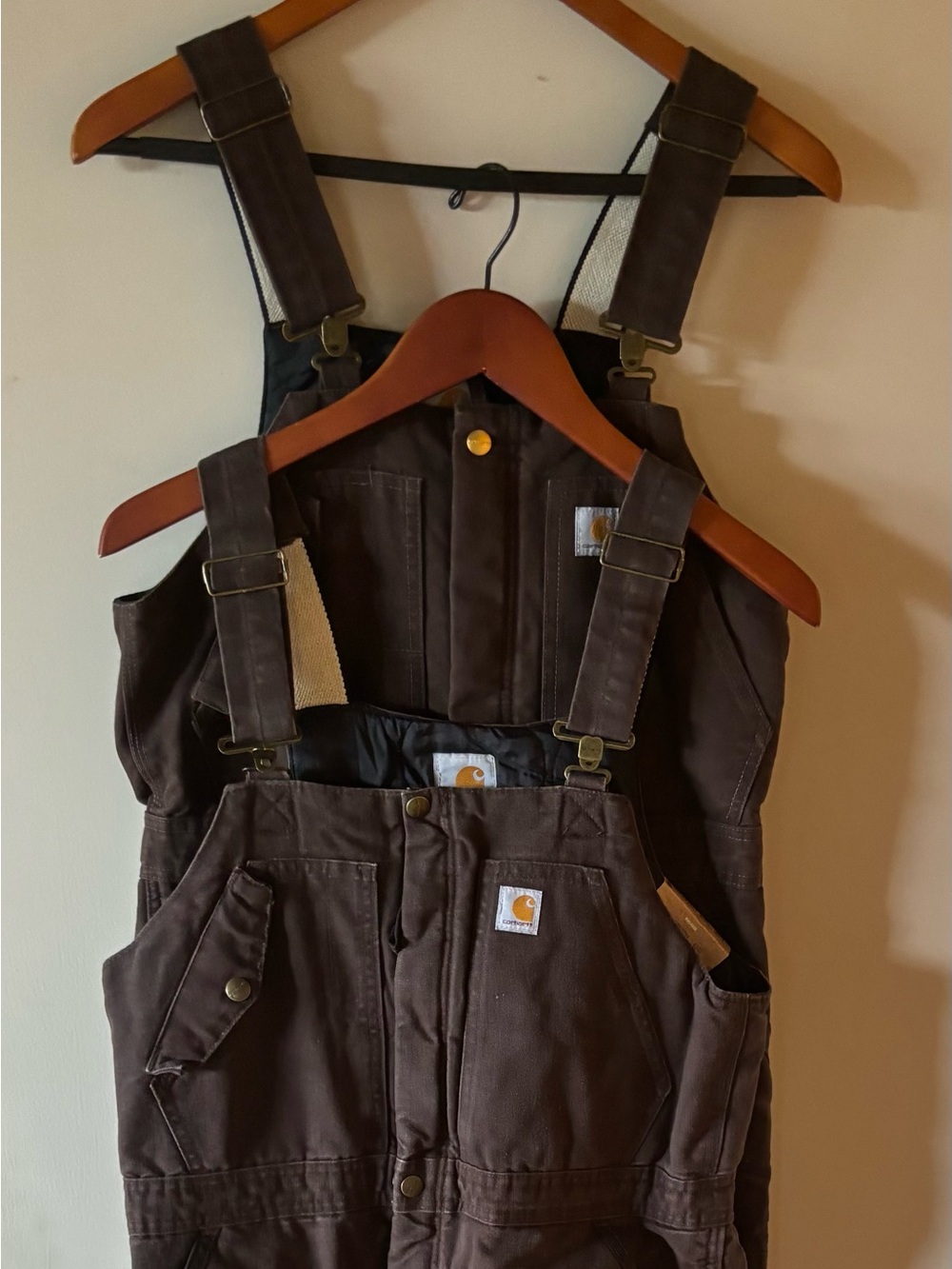 2 PAIRS Carhartt NWT Women's Weathered Duck Wildwood Bib Overalls Brown Small